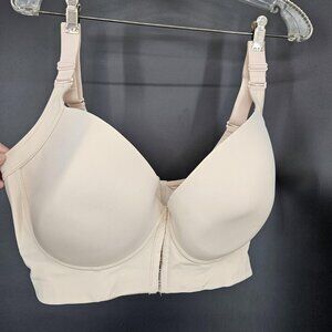 Longline Bra 42G 2XL Beige Front Back Closure Padded Seamless Full Coverage Wide